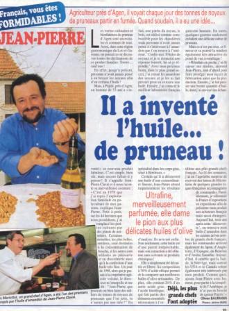 Article France Soir sur Jean-Pierre Clavié, créateur de l'huile d'amandons de Pruneau