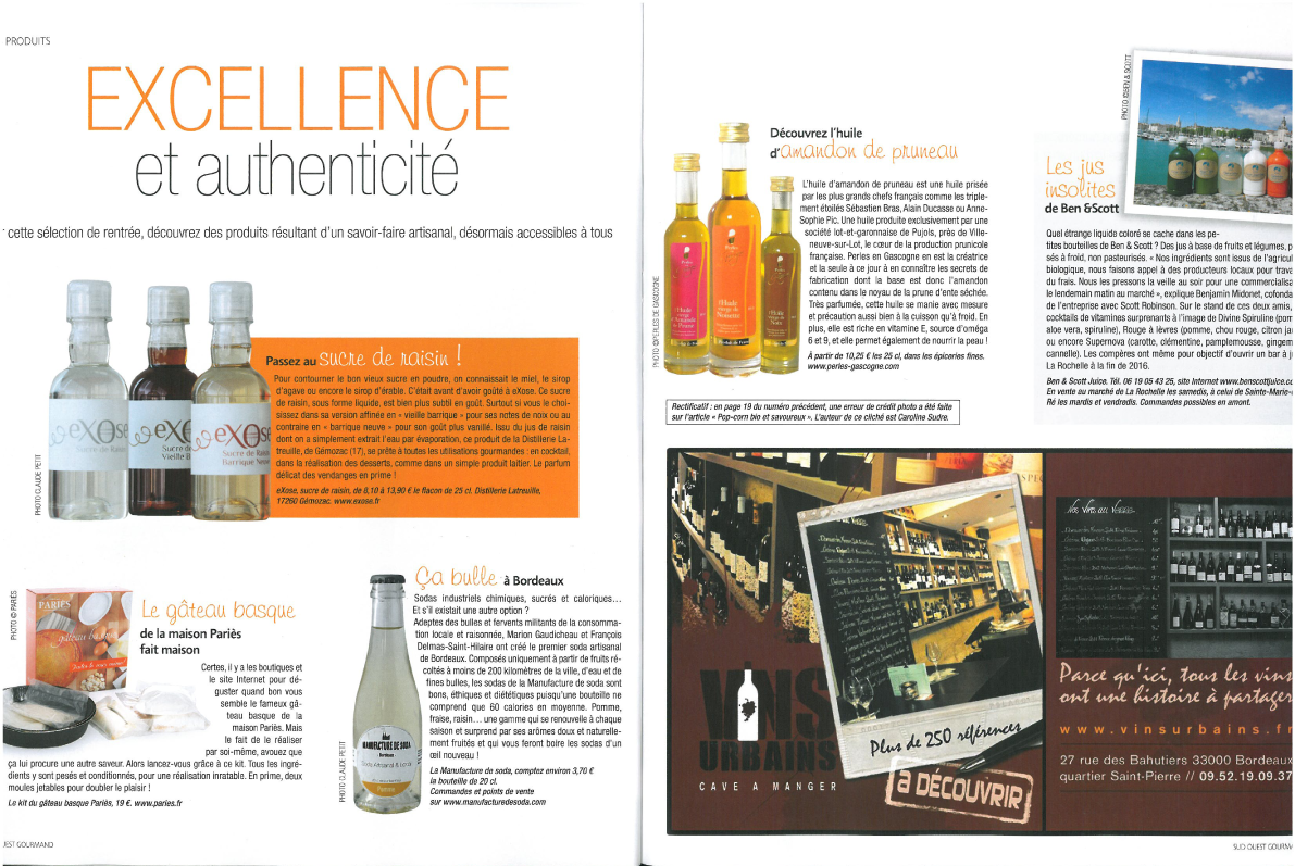 ARTICLE SUD OUEST GOURMAND SEPT 2015